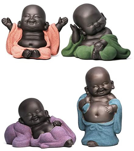 NOPEILVI 4 lächelnd Buddha lachende Buddha Statue entzückende Figur 4 hübsche kleine Buddha süßeste Baby Buddha Großartige Details Geschenke Machen Sie glücklich, Buddha Ornamente, Buddha Garden