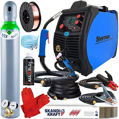 DIGIMIG 220 LCD - 200A MIG MAG Schweissgerät mit Synergie - WIG Lift, Fülldraht - Punktschweißen, Lötschweißen - Job-Speicher, Fan-Stop - Kohlenstoffstahl, Aluminium - IGBT - Set: Professional