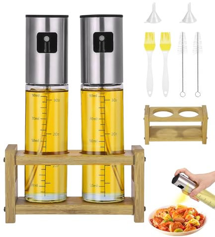 Jissta 2 pièces de vaporisateur huile,spray huile cuisine 100ML,Vaporisateur de vinaigre et d'huile avec porte-vaporisateur, brosse à grillades,brosse de nettoyage