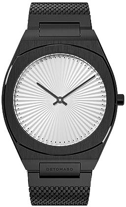 DeTomaso VOLTRE Noir Schwarz Weiß Damen-Armbanduhr Analog Quarz Mesh Milanese Armband Schwarz