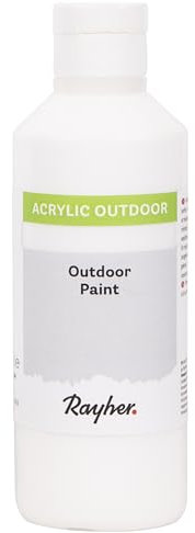 Rayher Outdoor Paint Acrylfarbe, weiß, Flasche 250 ml, auf Wasserbasis, hochpigmentierte Acrylfarbe, ideal für den Außenbereich, wetterfest, witterungsbeständig, Outdoor-Farbe, 35071102