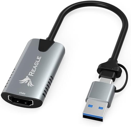 REAGLE Video Grabber HDMI PC USB 2 in 1 scheda di acquisizione USB-C doppia presa USB 4K 30Hz FullHD 60Hz USB 3.2 Gen 1 8/10/12 bit profondità colore corpo in alluminio intrecciato