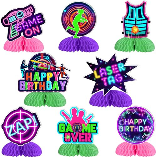 Fangleland 8Pcs Laser Tag Themed Honeycomb Centerpieces für Kinder Erwachsene, Laser Tag Geburtstag Party Dekorationen, Tischdekoration, Laser Tag Spiel Thema Party Supplies
