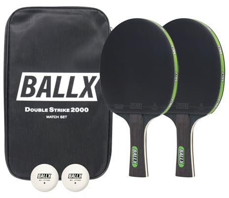 BALLX® Tischtennnisschläger Set DoubleStrike 2000 inkl. Tasche & Bälle [PRO Carbon] - Tischtennisschläger Set Profi - Tischtennisset - Table Tennis Racket - Tischtenniskellen - Tennisschläger Carbon