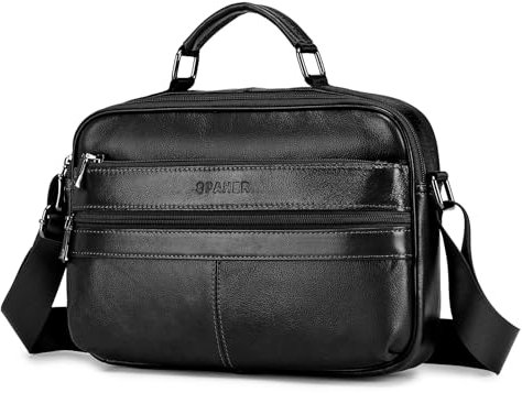 SPAHER Umhängetasche Leder Herren Herrentasche Schultertasche Echtes Leder Messenger Bags Handgelenktasche Herren Schultertasche Crossbody Bag Geschenk für Männer Schwarz