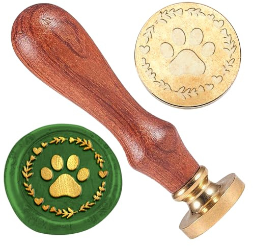 DELORIGIN Wreath Pawprint Wax Seal Stamp Embossed Stamp Sealing Removable 1 Brass Wax Seal Stamp Head with Wooden Handle Wedding Invitations Envelopes Gift Packing Decoration Craft Adhesive Waxing