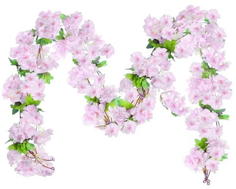 Luabue 4 Pezzi Ghirlanda di Fiori di Ciliegio 2.3m Ghirlanda di Fiori Artificiali Fiori di Seta Ghirlanda di Fiori Finti per Decorazioni Stanze Giardini Matrimoni Feste (Rosa)