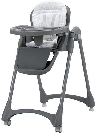 Asalvo SOJA Trona bebé, Altura 7 posiciones, sistema plegado sencillo, Respaldo 3 posiciones, Bandeja ajustable, Antideslizante, Arnés 5 puntos, Robusta, Desde 6 meses hasta 15 kg, Mimosa Gris