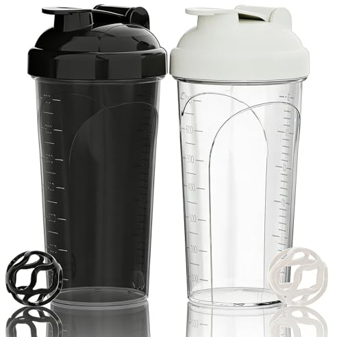 PZMLOASN 2er-Set Protein Shaker 800ml | Auslaufsicherer Fitness Shaker mit Mischkugel | BPA-frei | Spülmaschinengeeignet | Ideal für Proteinshakes, Fitness und Unterwegs