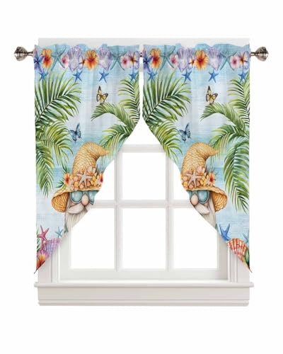 Alandar Home Swag Valance for Window, Summer Coastal Dwarf Palm Tree Privacy Curtain Valances, Blue Ocean Starfish Curtain Swag with Pole Pocket for Living Room, Bedroom 28x36in
