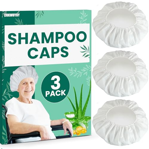 Schampokepsar ingen sköljning, vattenlösa schampolock för sängpatienter och äldre, sköljfri hårtvätt duschmössa för postkirurgi, sjukhus, 3-pack