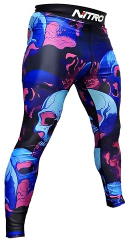 Nitro Fight Wear - Adult BJJ No Gi Spats - Leggings - Grappling Compression Pants, Skulls, Large