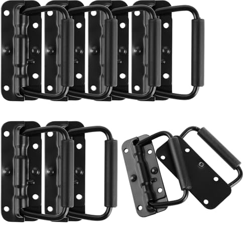 MUXHEL Lot de 8 poignées de caisse à ressort, 100 mm, poignées pliantes, noires, poignée de transport, pour boîtes à outils, porte