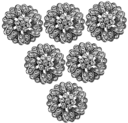 EPIGEIST 6piezas Botones Metálicos Vintage Redondos con Diseño Floral para Decoración de Bodas y Manualidades Plata Antigua con Cristales