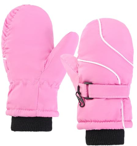 Satiskid Winter Skihandschuhe für Kinder, Winter-Fäustlinge für Kinder, wasserdichte, rutschfeste Outdoor Thermohandschuhe für Mädchen und Jungen im Alter von 4 bis 8 Jahren (Rosa)