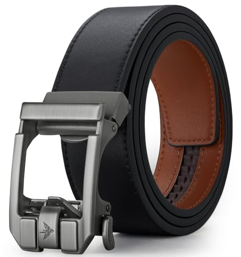 VANNANBA Men's Ratchet Belt Leather Click Belts 1 3/8 with Adjustable Alloy Automatic Buckle Gift Box for Casual Dress Pants, Cut for Fit