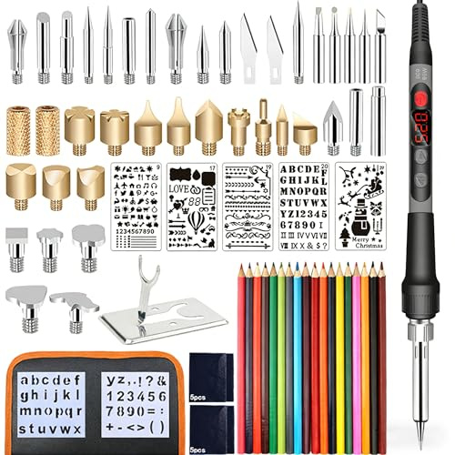 Brandmalerei Lötkolben Set, Holzbrenner zum Gravieren, Brandmalkolben Set, mit 100W Einstellbarer Temperatur 180-520°C, Brennpeter für Holz Leder Gravur DIY, Skulptur Holzbrandmalerei, Schweißen