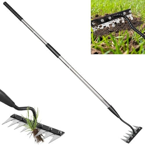 Weed Puller Tool with Long Handle Rake, 2026 Upgraded Detachable Garden Weeding Rake with Long Handle, 6 Teeth, Manganese Steel Weeder Puller Tool for Weeding, Yard, Farm...