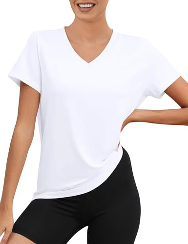 Rapbin Women's T-Shirt Short Sleeve Outdoor Sport Shirt Quick Dry UV Protection UPF 50+ Tops Quick Dry Summer Running T Shirt(White,XL)