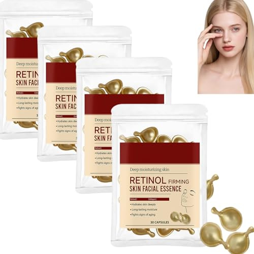 Retinol kollagenkapsyler serum för ansiktshals, peptid anti-aging ansiktssensens, djupt återfuktande fastare lyfthake, minskar rynkor, fina linjer, nattvårdskapslar för kvinnor (120 st)