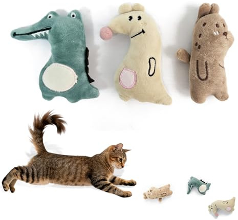 ADVPDKD 3 Pack Catnip Cat Toys for Indoor Cats, Soft Plush Kitten Chew Toys, Self-Play Cat Pillow for Teeth Cleaning, Chewing & Clawing