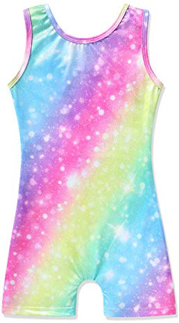 HOZIY Rainbow Leotards for Girls Gymnastics Dance Size 6-7 Years Old 6/7 Biketards Unitard Tumbling Outfits Bodysuits Glitter Sparkle Apparel Clothing Clothes leotardo de gimnasia para niñas