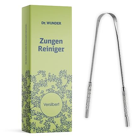 Dr. Wunder® Zungenreiniger: 100% chirurgischer Edelstahl, versilbert – natürlich antimikrobiell | hochwertiger Zungenschaber | verbesserte Mundhygiene und frischerer Atem | von Zahnärzten empfohlen