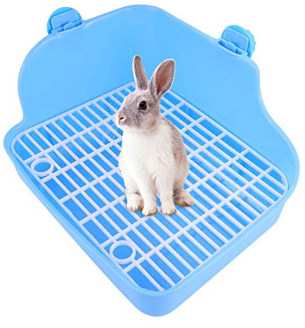 VILLCASE Kaninchen Katzentoilette Kunststoff Kleintierstreu Töpfchen Trainer Ecke Box Haustier Training Toilette für Hamster Rennmaus Hase Chinchilla Meerschweinchen Frettchen Himmelblau 2 28x22cm