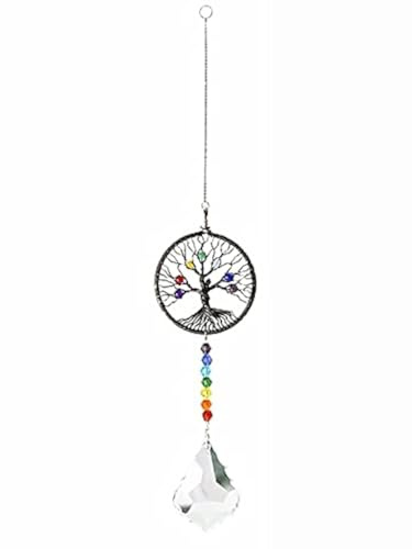Tiardey Suspendus Cristaux Arc-en-Ciel Carillon à Vent Pendentif - Arbre de Vie Pendentif en Cristal Arc-en-Ciel pour fenêtre, Jardin, décoration de la Maison - Noir