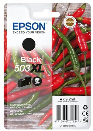 Epson 503XL Serie Peperoncini Cartucce per Stampante Getto d'Inchiostro, Formato XL, Stampe Affidabili Casa e Ufficio, Confezione Retail, Confezione Singola 1 Colore, Nero 9.2 ml