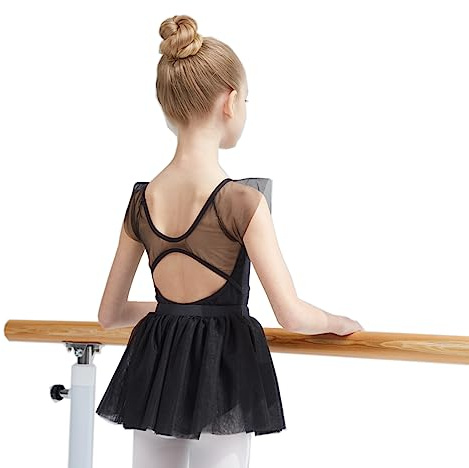 LIBREDGE Ballet Leotards For Girls Toddler Dance Leotards With Skirt Black, 4T