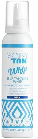 Skinny Tan Whip Dark Mousse - Instant Fake Tan for Streak Free, Radiant & Natural Glow, Cruelty-Free, Paraben Free & Vegan Skincare with Coconut & Vanilla Aroma - Dark Self Tan, 150ml