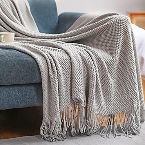 Hayisugal levande filt mjuk stickad filt soffa däck tofs boho filt gosig filt filt filt för soffa säng soffa stol, ljusgrå, 150 x 230 cm