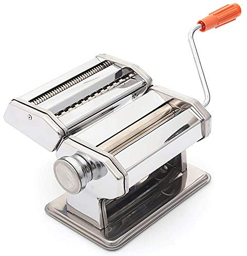 Drumm Machine à Pâtes Manuelle,avec 6 épaisseurs Réglables,Acier Inoxydable,Nouilles à pâtes Maison, Laminoir et Manivelle,Couteau Double de Luxe,20 * 18.5 * 13.7cm
