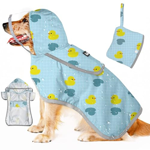 Eyein Dog Raincoat Waterproof, Hooded Dog Rain Coat with Mesh Lining Lightweight, Adjustable Dogs Jacket Poncho with Storage Pocket Reflective for Small Medium Large Dogs