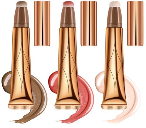 Cozlly 3 Stück Flüssige Kontur Beauty Wand, Contour Beauty Wand mit Applicator Befestigt, Liquid Highlighter Stick Make-Up Blush Stick, Creme Gesichts Highlighter Bronze Stick Contouring Stick Frauen