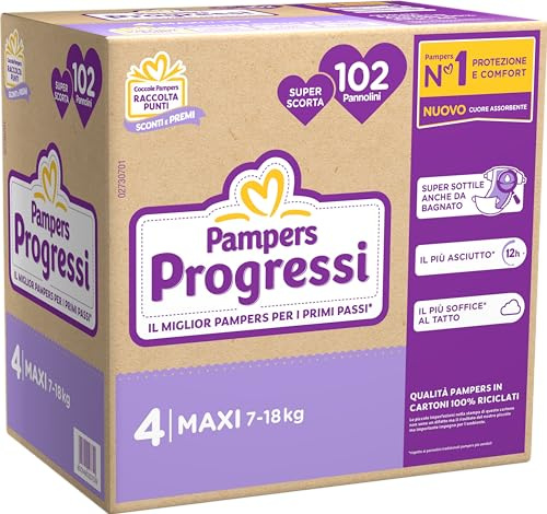 Pampers Penta Progressi Maxi, Taglia 4, Pacco scorta da 102 Pannolini
