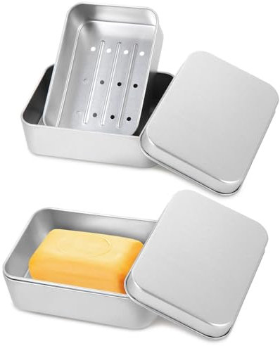 2 Stück Seifendose aus Aluminium mit Herausnehmbarem Abtropfgitter Seifenschale zum Reisen für Rasierseife und Festes Shampoo,Rostfrei für Seifenbehälter Blechdose Metallbox Seifen Box Wasserdicht