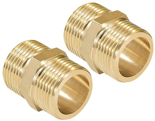 Reductor de Latón 3/4 x 3/4 Doble Pezón Hexagonal Macho Roscado Conector para Conversión de Conexión de Tubería, Reductores de Tuberías de Agua (2 Pièces)