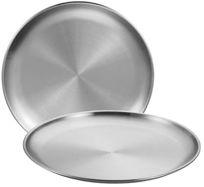 ICSTM Stainless Steel Plates,2 Pcs 10 Inches Dinner Platess Camping Plate,Perfect for Snack Candy Pizza Fruit Camping Etc.Reusable and Dishwasher Safe (2, 10 inches)