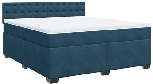 vidaXL Boxspringbett, Polsterbett Bett mit Matratze Matratzenauflage, Bettgestell mit Kopfteil Lattenrost, Doppelbett für Schlafzimmer, Blau 180x200cm Samt