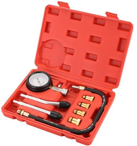 DASBET 8PCS Petrol Engine Cylinder Compression Tester Kit | Compression Tester Kit with Pressure Gauge for Petrol Engine Automotive Tool Gauge 0-300 PSI for Cars & Motorcycles