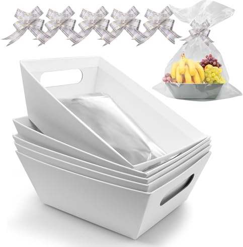 WYYFXY® 5 cesti regalo vuoti con sacchetti di cellophane e fiocchi di trazione, cestino regalo ecologico, cestino per regali, vacanze, compleanni