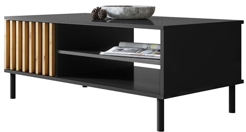 Newroom Couchtisch Schwarz Wildeiche Wohnzimmertisch Modern Vintage - 110,5x42x67 cm (BxHxT) - Landhausstil Sofatisch Tisch - [Ebono.Five] Wohnzimmer