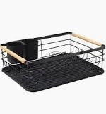 DJPF®️ LIQUIDACION Escurreplatos de Acero Recubierto para Fregadero – Escurridor de Platos con Gran Capacidad, Soporte para Cubiertos y Utensilios,escurreplatos – 43 x 33 x 7 cm (Negro)