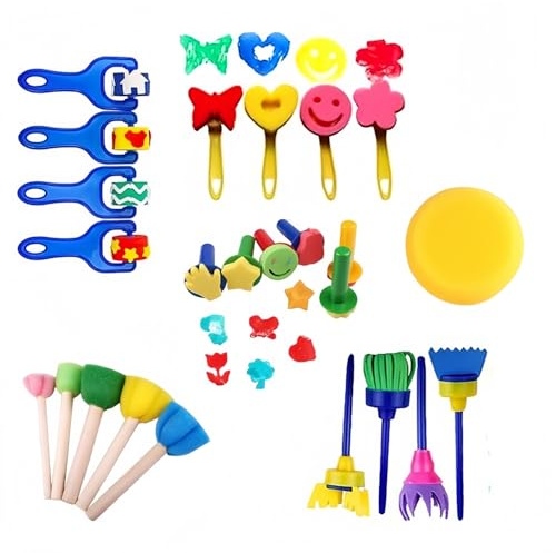 Alfven Éponge Brosses de Peinture Enfant, 24pcs Kit Peinture Enfant Pinceaux éponge pour Enfants pour Enfants kit d'apprentissage DIY