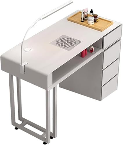 Nageltechniker-Schreibtisch, Maniküretisch, Schubladenschrank, professioneller moderner Doppel-Nageltechniker-Schreibtisch mit elektrischem Staubsammler, LED-Leuchten und kabellosem Ladegerät, kompakt