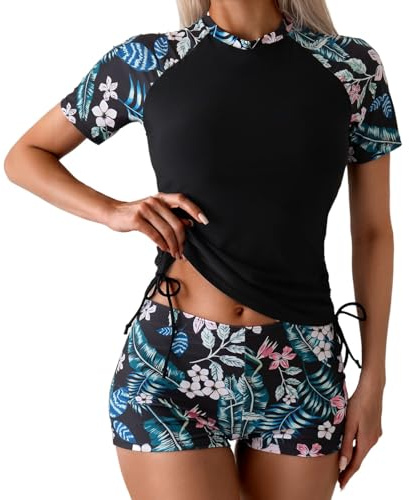 Generisch Traje de baño de dos piezas, bañador de corte alto, tankini de manga larga, camiseta de surf
