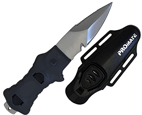 Promate Point Tip Scuba Dive BC Knife (3 Blade), Black