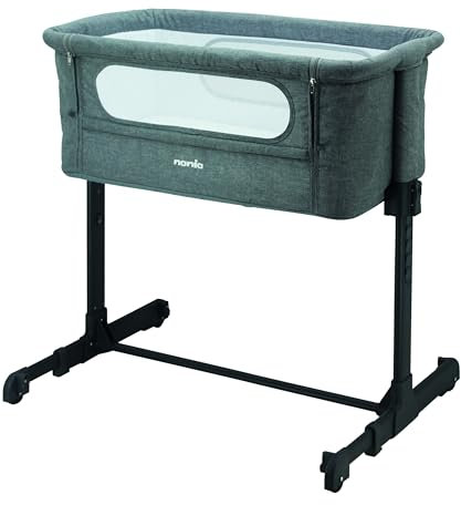 nania Lit bébé cododo - DODI - Lit d'appoint 2 en 1 - Ultra Confort Matelas 4cm d'épaisseur (Gris)
